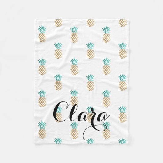 tropisch vers zomers met gouden anananaspatroon fleece deken (Voorkant)