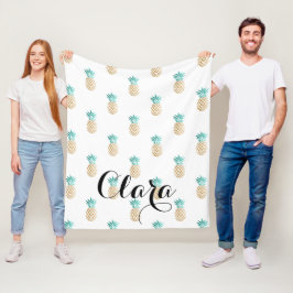 tropisch vers zomers met gouden anananaspatroon fleece deken