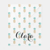 tropisch vers zomers met gouden anananaspatroon fleece deken (Voorkant)