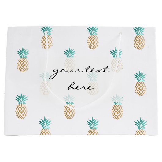 tropisch vers zomers met gouden anananaspatroon groot cadeauzakje (Voorkant)