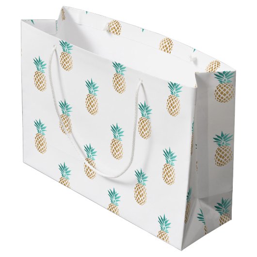 tropisch vers zomers met gouden anananaspatroon groot cadeauzakje (Achterkant Gekanteld)