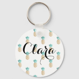 tropisch vers zomers met gouden anananaspatroon sleutelhanger