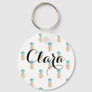 tropisch vers zomers met gouden anananaspatroon sleutelhanger