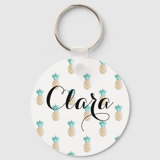 tropisch vers zomers met gouden anananaspatroon sleutelhanger (Voorkant)