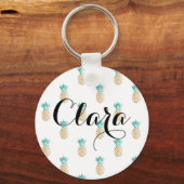 tropisch vers zomers met gouden anananaspatroon sleutelhanger (Voorkant)