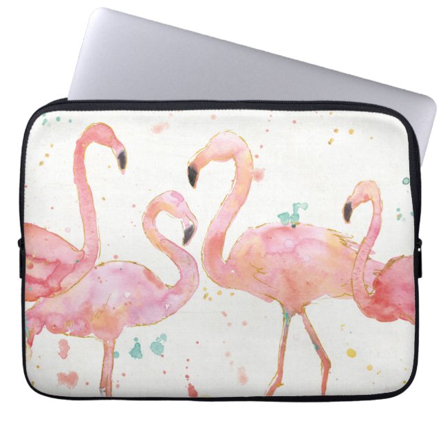 Tropisch | Verzameling van Flamingos Laptop Sleeve (Voorkant)
