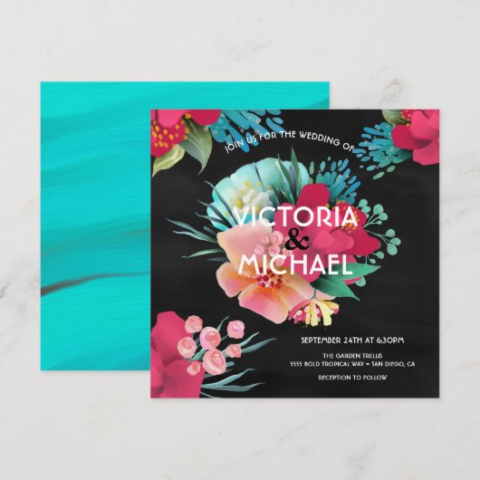 Tropisch vet & helder bloemenhuwelijk kaart (Voorkant / Achterkant)