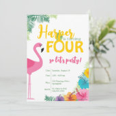 Tropisch Vierde Verjaardagsfeest, Luau Uitnodigen Kaart (Staand voorkant)