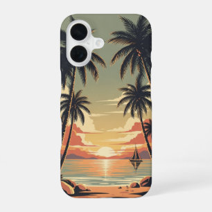 Tropisch vintage scène bij zonsondergang iPhone 16 hoesje