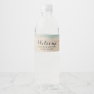 Tropisch Vintage Strand Hart Kust Trouw Welkom Waterfles Etiket