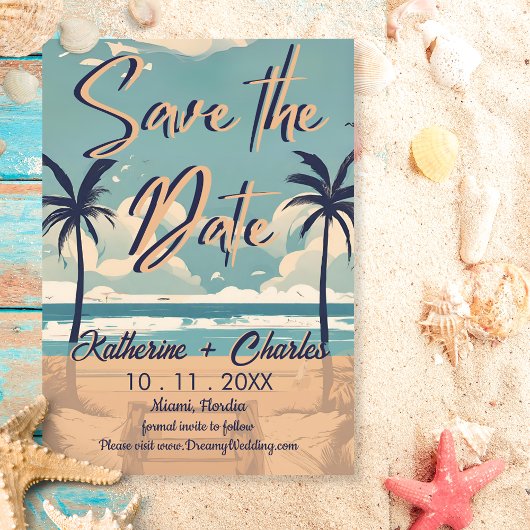 Tropisch vintage strand save the date kaart