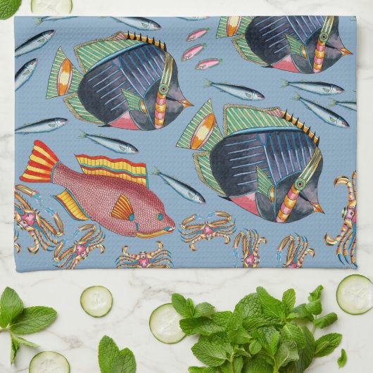 Tropisch viskoraalrif theedoek (Gevouwen)