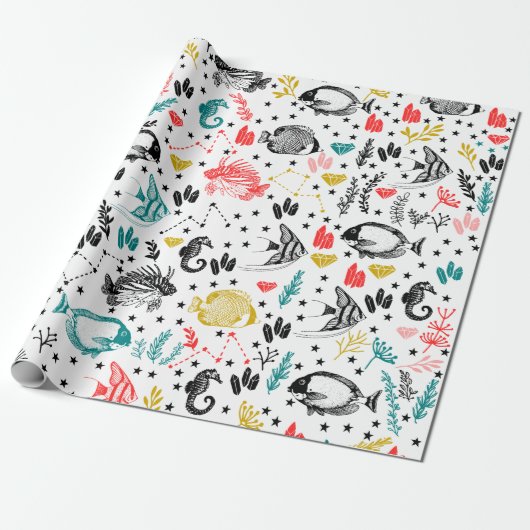 Tropisch vispakpapier cadeaupapier (Uitgerold)