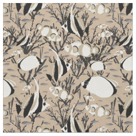 Tropisch vispatroon op Taupe Stof