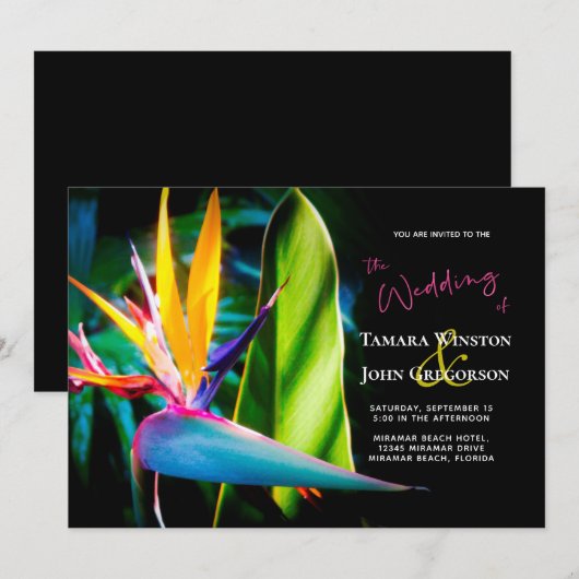 Tropisch vogelparadijs donkerbruine strand bruilof kaart (Voorkant / Achterkant)