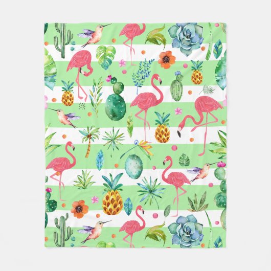 Tropisch vogelpatroon en bloemen fleece deken (Voorkant)