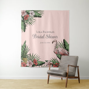 Tropisch Vrijgezellenfeest Bloemen Flamingo Achter Wandkleed