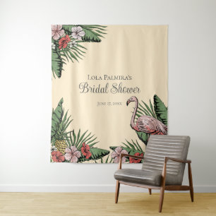 Tropisch Vrijgezellenfeest Bloemen Flamingo Achter Wandkleed