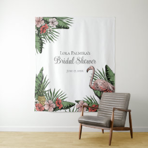 Tropisch Vrijgezellenfeest Bloemen Flamingo Achter Wandkleed