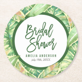 Tropisch Vrijgezellenfeest Groene Waterverf Leidt  Ronde Kartonnen Onderzetter