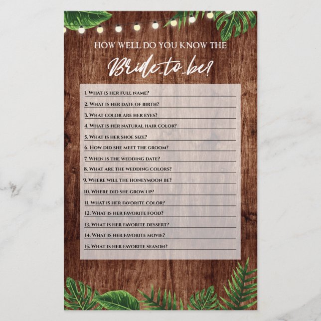 Tropisch Vrijgezellenfeest hoe goed je weet dat je (Voorkant)