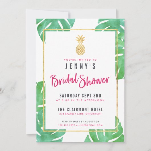 Tropisch Vrijgezellenfeest met roze en gouden anan Kaart (Voorkant)