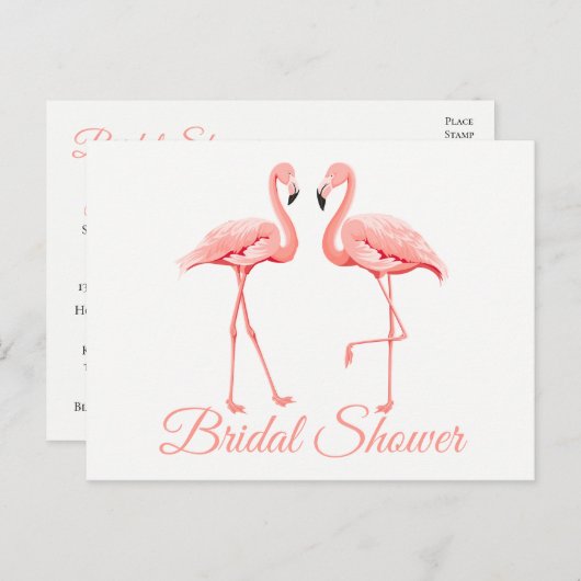 Tropisch Vrijgezellenfeest van Cute Pink Flamingo Uitnodiging Briefkaart (Voorkant / Achterkant)
