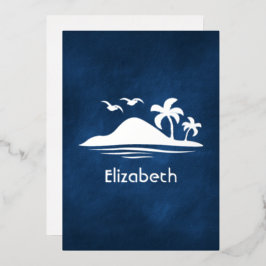 Tropisch Vrijgezellenfeest van Navy Blue en Silver Folie Uitnodiging