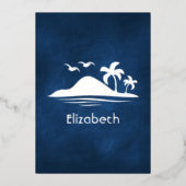 Tropisch Vrijgezellenfeest van Navy Blue en Silver Folie Uitnodiging (Voorkant)