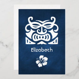 Tropisch Vrijgezellenfeest van Navy Blue en Silver Folie Uitnodiging