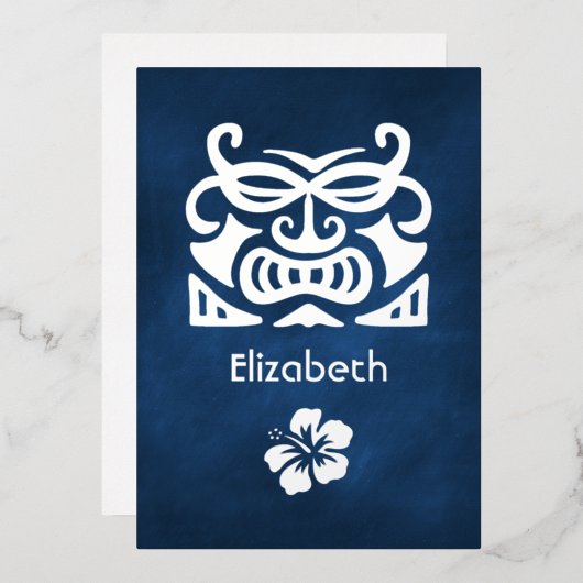 Tropisch Vrijgezellenfeest van Navy Blue en Silver Folie Uitnodiging (Voorkant / Achterkant)