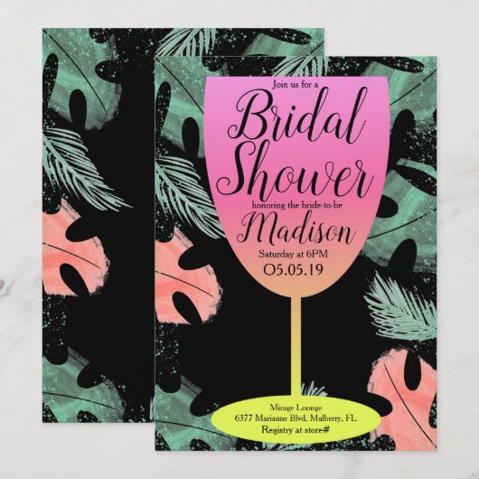 Tropisch Vrijgezellenfeest van Ombre Wine Glass Kaart (Voorkant / Achterkant)