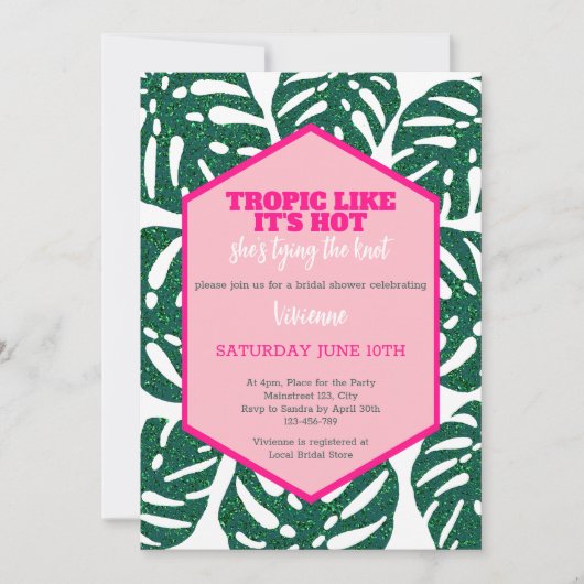 Tropisch Vrijgezellenfeest Wild Pink Glitter Monst Kaart (Voorkant)