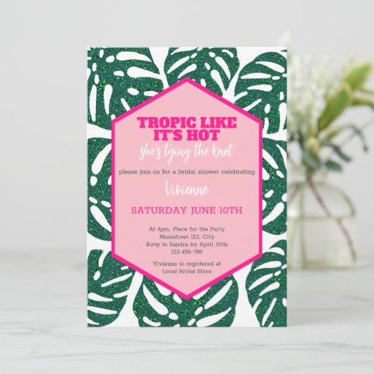 Tropisch Vrijgezellenfeest Wild Pink Glitter Monst Kaart (Staand voorkant)