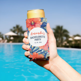 Tropisch vrijgezellenfeest Zomer Bloemen Patroon Seltzer Blikjeskoeler