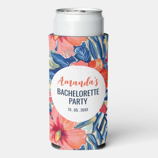 Tropisch vrijgezellenfeestje Zomer Bloemen Patroon Seltzer Blikjeskoeler (Seltzer Achterkant)