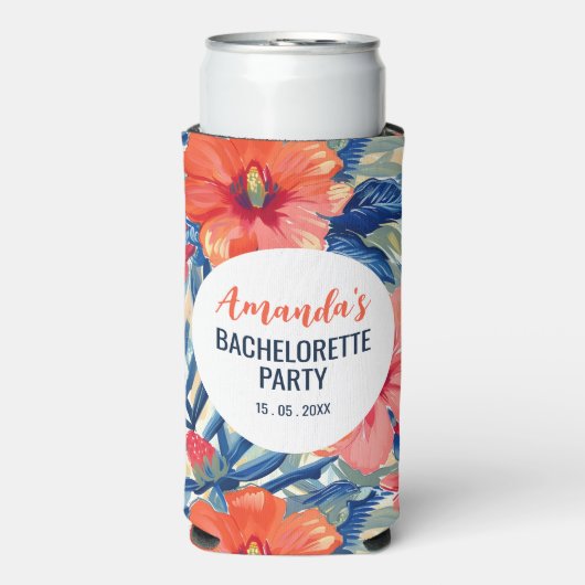 Tropisch vrijgezellenfeestje Zomer Bloemen Patroon Seltzer Blikjeskoeler (Seltzer Voorkant)