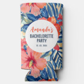 Tropisch vrijgezellenfeestje Zomer Bloemen Patroon Seltzer Blikjeskoeler (Achterkant)