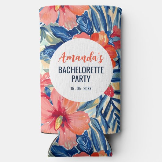 Tropisch vrijgezellenfeestje Zomer Bloemen Patroon Seltzer Blikjeskoeler (Achterkant)