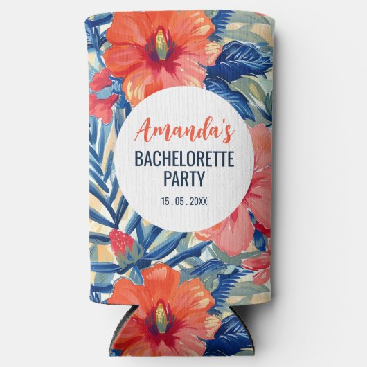 Tropisch vrijgezellenfeestje Zomer Bloemen Patroon Seltzer Blikjeskoeler (Voorkant)
