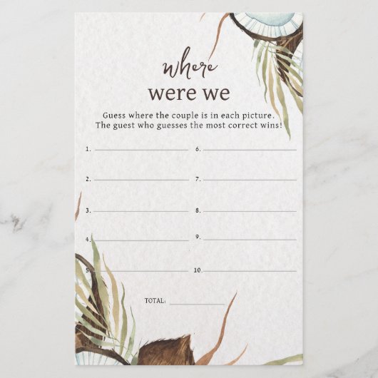 Tropisch Waar waren we vrijgezellenfeest-spel? (Voorkant)