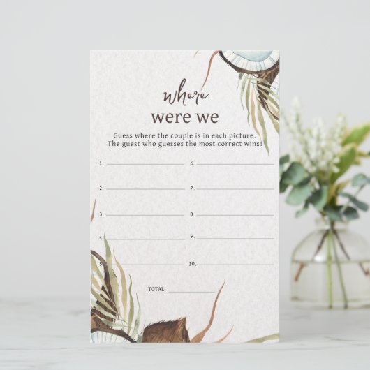 Tropisch Waar waren we vrijgezellenfeest-spel? (Staand voorkant)