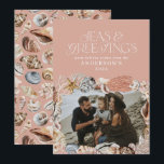 Tropisch warm kerstfeest zeeen begroeten foto roze feestdagenkaart<br><div class="desc">Tropische,  warme perzikroze kerstzeeen en groeten modern elegant,  leuk fotovakantiekaartontwerp</div>