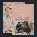 Tropisch warm kerstfeest zeeen begroeten foto roze feestdagenkaart<br><div class="desc">Tropische,  warme perzikroze kerstzeeen en groeten modern elegant,  leuk fotovakantiekaartontwerp</div>