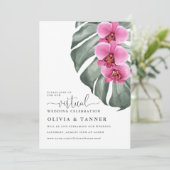 Tropisch warm roze orchideeën virtueel huwelijk kaart (Staand voorkant)
