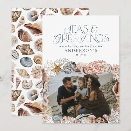 Tropisch warme kerstzeeen begroetingen foto blauw feestdagenkaart (Voorkant / Achterkant)