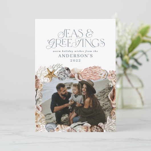 Tropisch warme kerstzeeen begroetingen foto blauw feestdagenkaart (Staand voorkant)