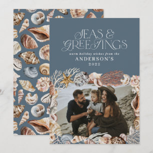 Tropisch warme kerstzeeen begroetingen foto blauw feestdagenkaart