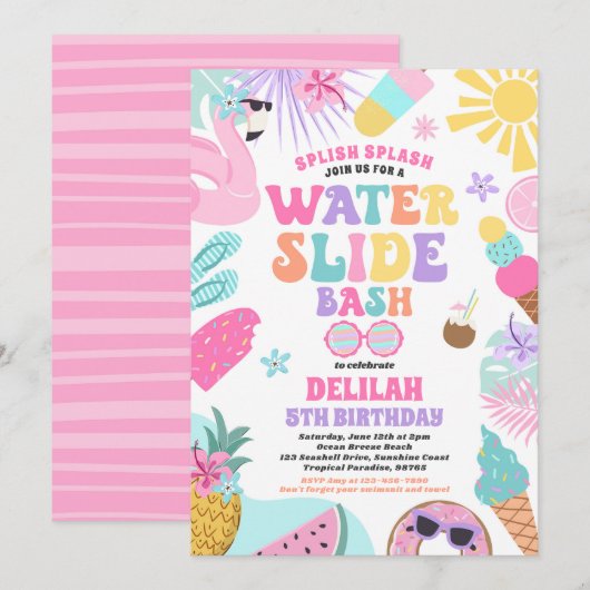 Tropisch Water Slide Zomer Verjaardagsfeest Kaart (Voorkant / Achterkant)
