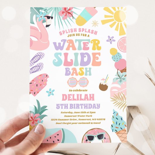 Tropisch waterglijbaan zomer verjaardagsfeestje kaart